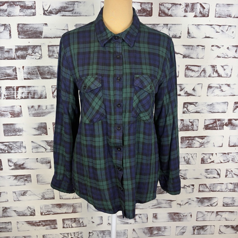 Harper Heritage Woman's Button up Shirt Size M Blue Green Plaid Cowgirl Chore